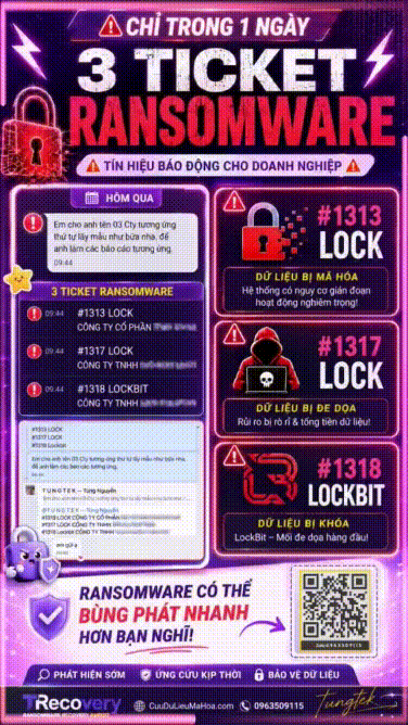 ⚠️ Chỉ trong một ngày, 3 Ticket Ransomware liên tiếp: #1313, #1317 và #1318 | #TEKLink193